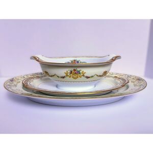 Vintage 30s Noritake Ashley Pattern Gravy Boat w Attached Underplate Fine China
